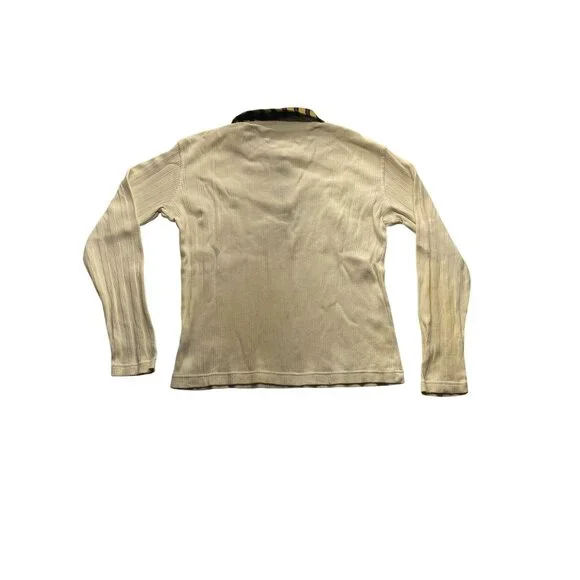 Vintage Tommy Hilfiger Ribbed Long Sleeve Polo Shirt With Striped Collar #7148 - Picture 2 of 9